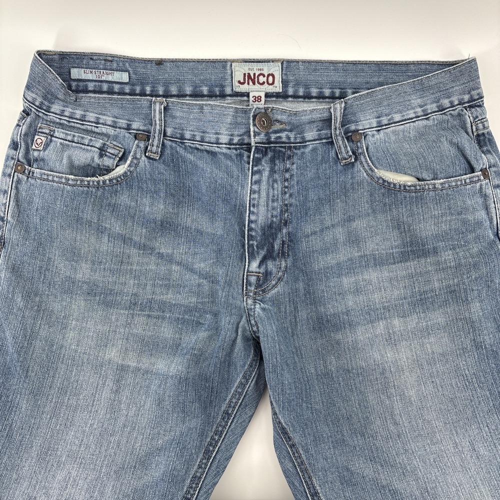 JNCO Jeans Mens 38x33 Denim Jeans Blue Slim Straight 101 Light Wash 100% Cotton